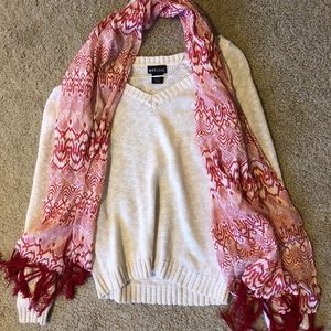 Red and Cream Scarf - Geometric Pattern